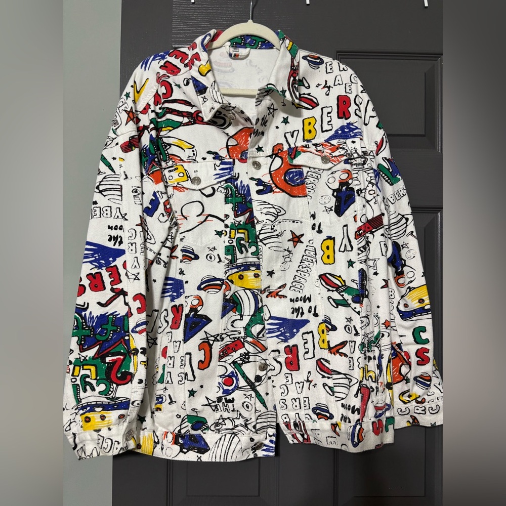 Men White/colorful Jean Jacket